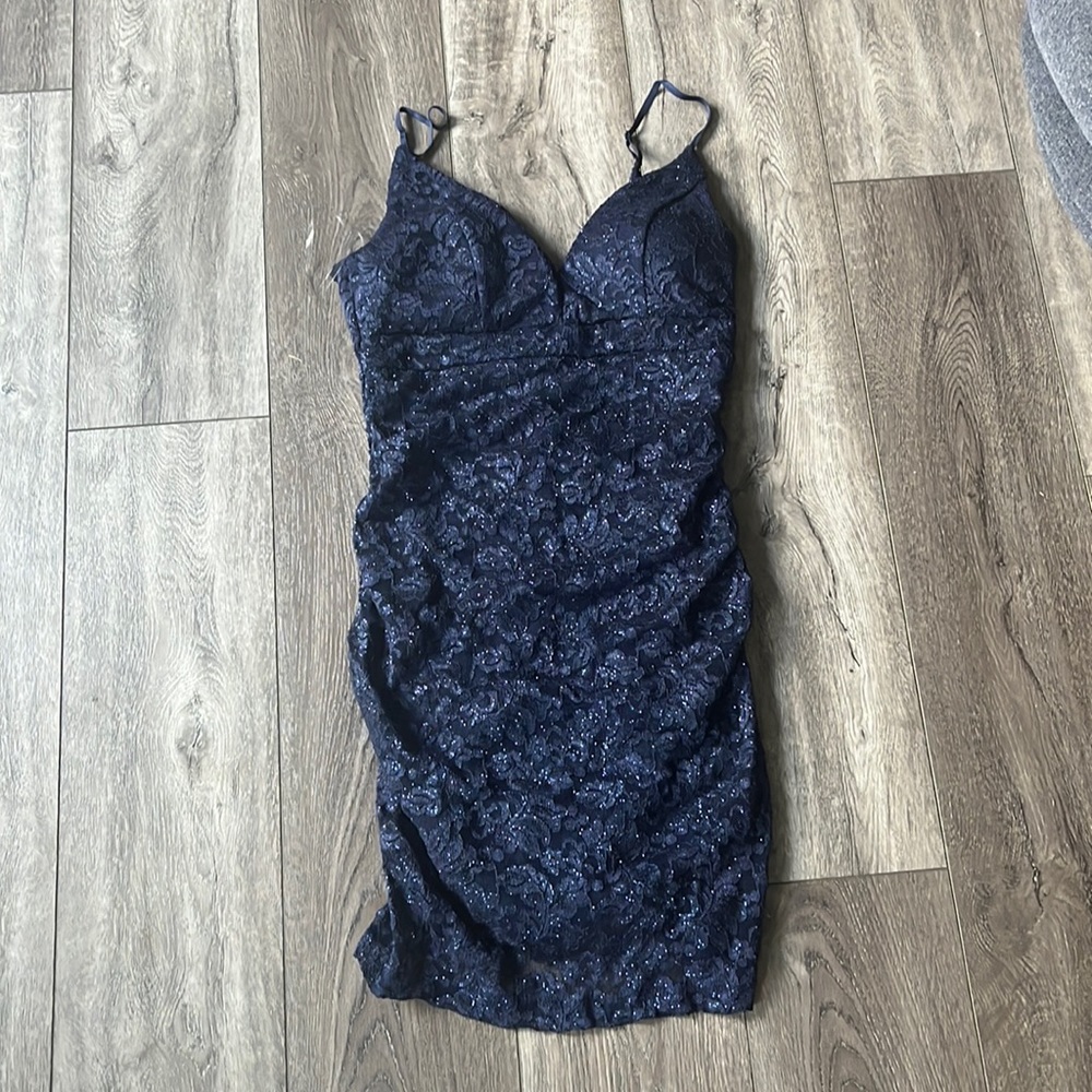 Trendy Sparkly Dark Blue Homecoming Dress